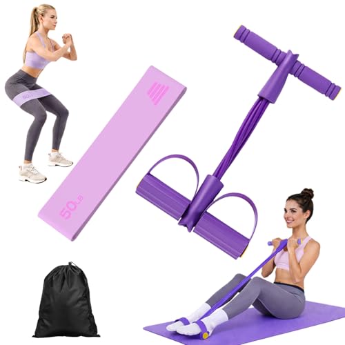 Resistance Bands with Handles, 6-Tube Pedal Resistance Band, 50-60 lbs Exercise Bands for Legs, Arms & Core, Portable Home Gym Equipment for Women & Men, Full Body Workout (Purple)