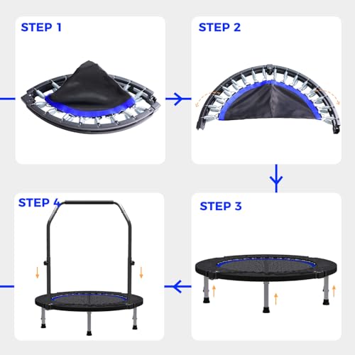 40"/48" Rebounder Trampoline for Adults Mini Trampoline for Adults and Kids Exercise Rebounder with Bar Fitness Trampoline Indoor Height Adjustable Max Load 330/440lbs - color: Blue-40in