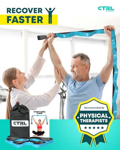 Stretching Strap with Loops - Non Elastic Stretch Band for Physical Therapy, Yoga Strap for Stretching Equipment, Stretch Bands for Exercise and Flexibility - Fascia, Hamstring & Leg Stretcher Belt