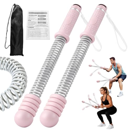 Portable Ropeless Battle Ropes, Adjustable Weights Cordless Battle Ropes for Home Gym with Storage Bag, Exercise Equipment for Low-Impact Workout, Strength & HIIT, for Men & Women (Pink) - color: Pink