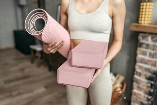 EXERZ Yoga Blocks 2 pack, Gym Blocks, Exercise Workout Fitness Bricks, Pilates Stretch Handstand Non-Slip - color: Blush Pink