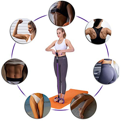 Pedal Resistance Band, 4-Tube Elastic Pull Rope, Sit-up Equipment, Yoga Strap Bodybuilding Expander, Exercise Bands, Fitness Equipment for Abdomen, Waist, Arm, Leg Stretching Slimming Training - color: Purple