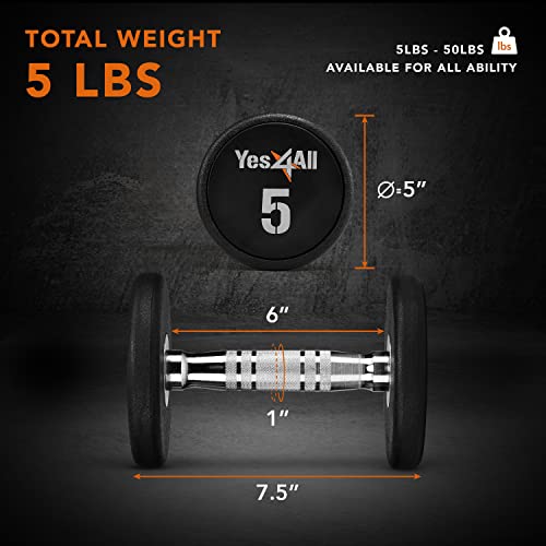 Yes4All Urethane Dumbbell with Anti-Slip Knurled Handle 5-50 LB for Muscle Building - Sold Individually - color: A. 5 Pounds