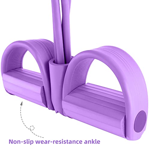 Multi-Function Tension Rope – 4 Tube Resistance Bands with Handles – Sit Up Exercise Equipment Home Gym Tummy Trainer for Men Women - color: purple