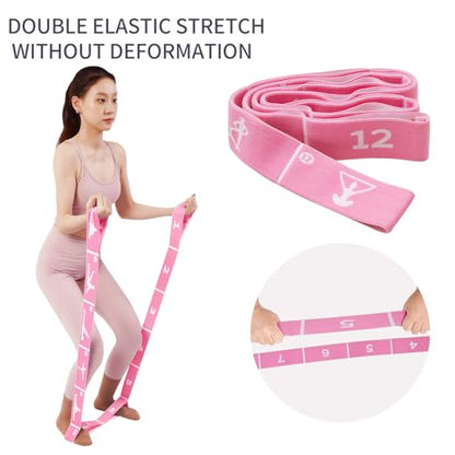 12 Loop Resistance Stretch Band, Numbered Flexibility Strap for Exercise, Physical Therapy, Yoga, Pilates, Dance, Gymnastics and Rehab Training, Adjustable Stretching for Splits, Ballet,Home Workouts - color: Pink