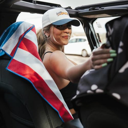 Sprints Athletic Running Towel, Full-Sized, Car Seat Cover - Performance Microfiber (American Flag w/Snaps) - color: American Flag W/ Snaps
