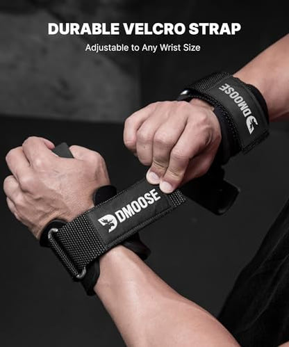 DMoose Fitness Weight Lifting Hooks (Pair) for Deadlifts, Pull Ups, Rows & Shrugs - Anti-Rip Nylon Strap Hand Grips with Thick Wrist Padding - Heavy Duty Wrist Straps for Weightlifting & Gym Workouts