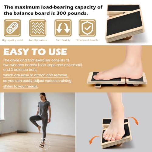 Ankle Balance Board with Massage Ball, Foot Strengthener Trainer | Wooden Balance Board, Foot Massage Ball, Non-Slip Design, Beginner-Friendly, For Ankle Strength Training