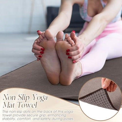 3 Pack Hot Yoga Mat Towel Non Slip Microfiber Pilates Towel with Grip Dots & Elastic Straps, 72" x 26" Absorbent Sweat Anti-Slip Hot Yoga Gym Mat for Fitness Workout(Beige Dark Gray Coffee) - color: Beige Dark Gray Coffee