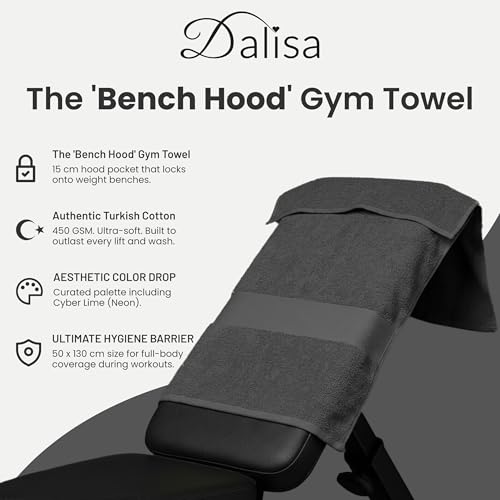 Dalisa Bench Hood Gym Towel – 100% Turkish Cotton – Non-Slip Hooded Design for Weight Benches – 450 GSM – 20"x 51" – Ultra-Absorbent, Quick-Dry Workout Towel – Made in Türkiye – Grey - color: Gray