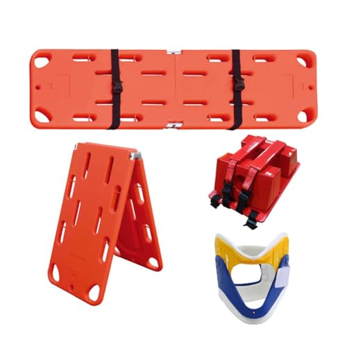Emergency Spine Board Stretcher with Head Immobilizer and Neck Guard, Foldable Backboard, Water Floating Rescue Stretcher, Lightweight PE Board for First Responders and Use,Two Fold (T
