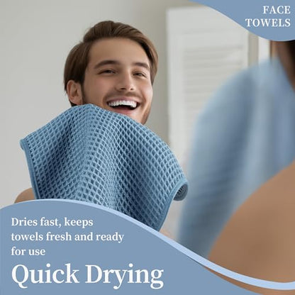 Microfiber Waffle Face Towels, 2 Pieces, Oversized, Soft, Absorbent, Fast Drying, Lint Free 430 GSM (Blue) - color: Blue