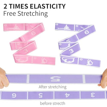 2 PCS Kids Stretching Strap - 8-Loop Adjustable Stretch Bands for Dance, Ballet, Yoga, Gymnastics Workout, Children‘s Fitness Equipment, Stretching Resistance Bands and Home Flexibility Training - color: Sweet Potato Purple+Pink