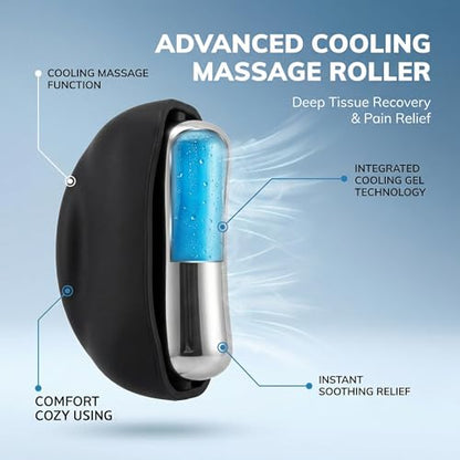 Cooling Massage Roller for Deep Tissue with Ergonomic Handle, 360° Easy-Glide Ice Massage Ball for Myofascial Release, Cold Therapy Roller Post-Workout Recovery & Muscle Pain Relief (Black) - color: Black