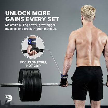 DMoose Fitness Weight Lifting Hooks (Pair) for Deadlifts, Pull Ups, Rows & Shrugs - Anti-Rip Nylon Strap Hand Grips with Thick Wrist Padding - Heavy Duty Wrist Straps for Weightlifting & Gym Workouts - color: American Lifting Grip