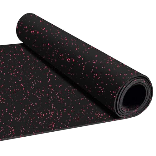 Heavy Duty Rubber Flooring Roll, 1/4" Thick EPDM Gym Rubber Mat, 6’ x 4’ Speckled Fitness Flooring for Home Gym & Garage, Non-Slip Exercise Equipment Floor Mat, Noise Reducing, Black with Red Flecks - size: 6'×4'