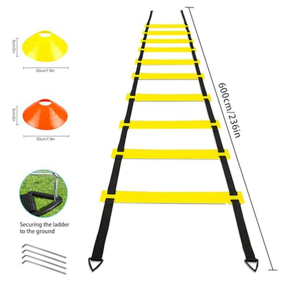 Agility Training Set for Soccer & Football - 20FT Speed Ladder, 12 Cones, and Training Aids for Kids Youth Sports Practice, Footwork Drill Kit