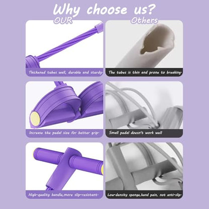 Pedal Resistance Band with Handle Multifunction Pedal Resistance Band Upgrade 6/8/10 Tubes Manual Tension Training Pedal Natural Rubber Foot Pedal Resistance Bands - color: purple-8 tubes