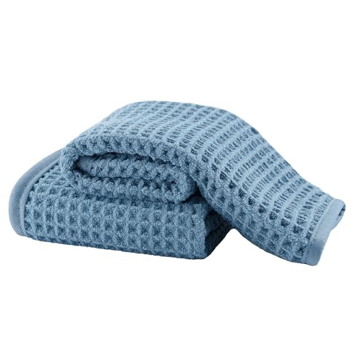 Microfiber Waffle Face Towels, 2 Pieces, Oversized, Soft, Absorbent, Fast Drying, Lint Free 430 GSM (Blue) - color: Blue