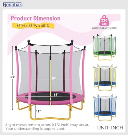 5 FT Kids Trampoline with Safety Enclosure Net, Indoor Outdoor Toddler Trampoline with U-Shaped Legs & Foam Poles, Mini Trampoline for Kids