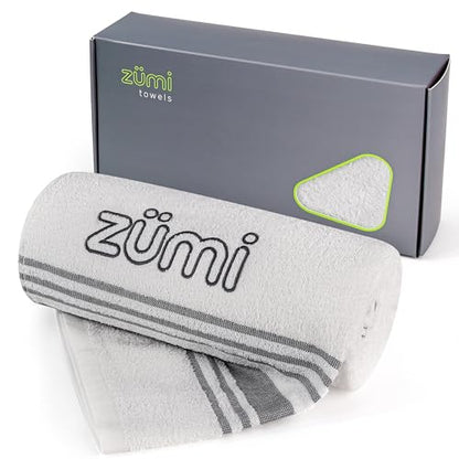 Zumi 100% Cotton Quick Dry Large Travel Towel - Soft, Thin, Compact, Highly Absorbent, Lightweight Camping Towel for Beach, Gym, Bath, Shower, Swimming, Dorm, RV - White - color: Large White