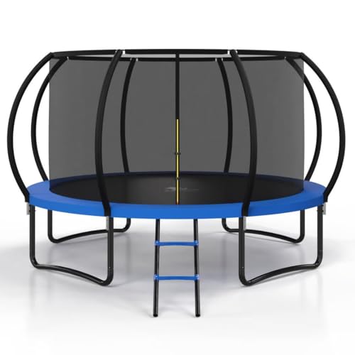 8FT 10FT 12FT 14FT 16FT Outdoor Trampoline with Safety Enclosure Net - color: Blue, size: 12 FT