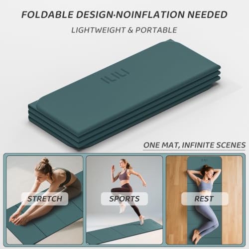 ILILI Foldable Yoga Mat 71 * 24 * 0.3 Inch - color: Dark Green