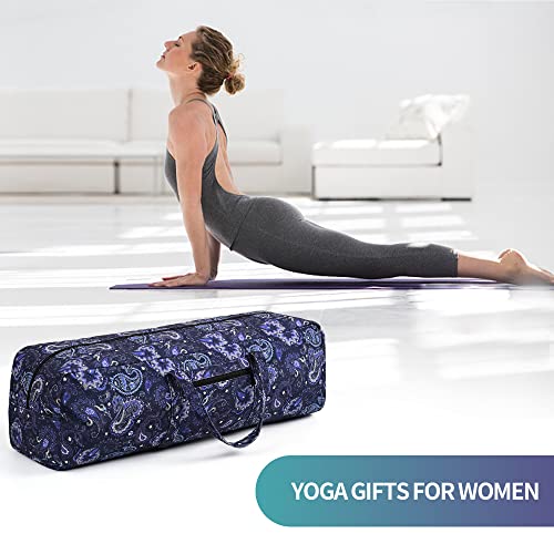 | Yoga Mat Bag | Large Yoga Mat Carrier with Wet Pocket | Yoga Gifts | Gym Tote Bag for Women - color: Blue cashew flower