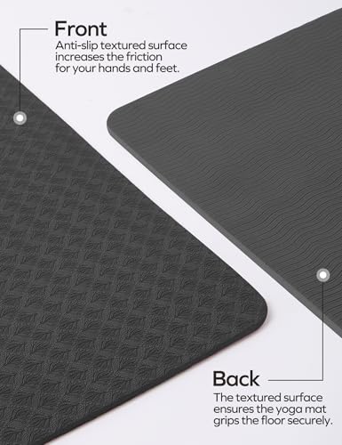 Ewedoos Eco Friendly Yoga Mat with Alignment Marks TPE Yoga Mat Non Slip Hot Yoga Mat Thick 1/4'' Anti-Tear Surfaces Exercise Mats for Home Workout Fitness Pilates - color: Gray