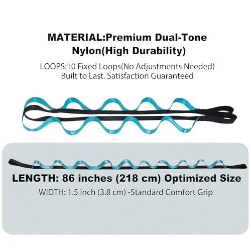Stretching Strap with Loops for Physical Therapy,Yoga Strap for Stretching,Home Workout,Pilate & Flexibility Training,Non-Elastic Exercise Stretch Band for Hamstring,Leg Stretcher Belt,Flexibility Fascia