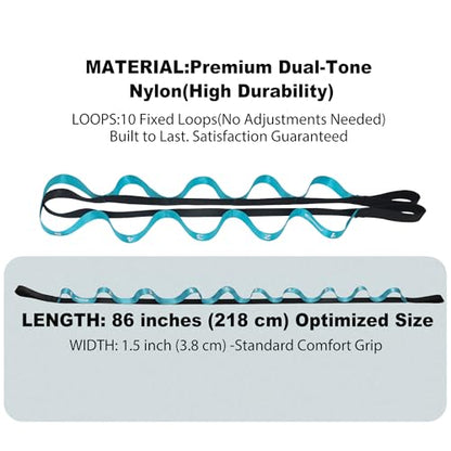 Stretching Strap with Loops for Physical Therapy,Yoga Strap for Stretching,Home Workout,Pilate & Flexibility Training,Non-Elastic Exercise Stretch Band for Hamstring,Leg Stretcher Belt,Flexibility Fascia