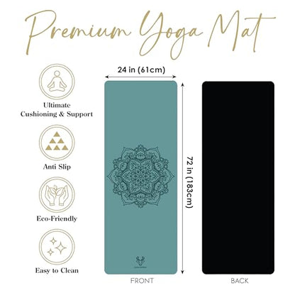 4.5mm Non Slip Yoga Mat with Strap, PU Top & Rubber Base Exercise Mat for Yoga, Pilates, Hot Yoga, Fitness, Stretching & Home Workout