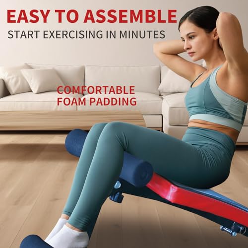 Sit Up Bench Folding Adjustable Workout Bench for Ab Exercise, Strength Training Weight Bench for Home Gym (Red)