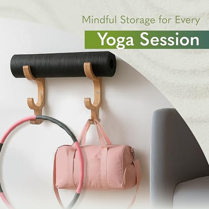 Wooden Yoga Mat Holder Wall Mount - Yoga Mat Storage Rack - Home Gym Equipment Storage & Organizer - Resistance Band Wall Mount - Home Gym Accessories Wall Rack - Workout Storage Organizer