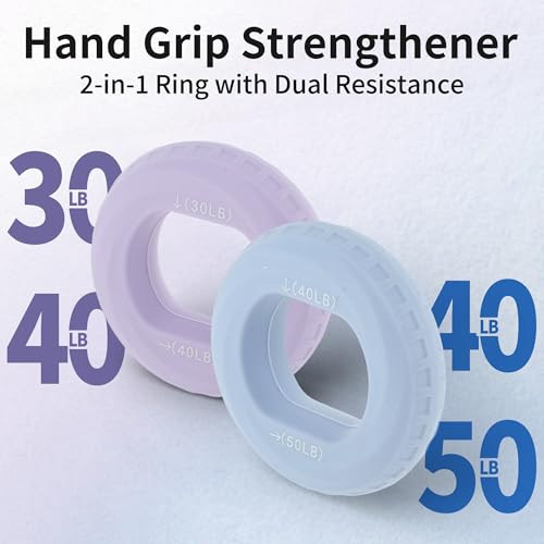 Hand Grip Strengthener, Adjustable Strength Grip, Silicone Grip Circle, for Men Adult, 2 Pcs - color: Purple & Sky Blue(30/40LB,40/50LB)