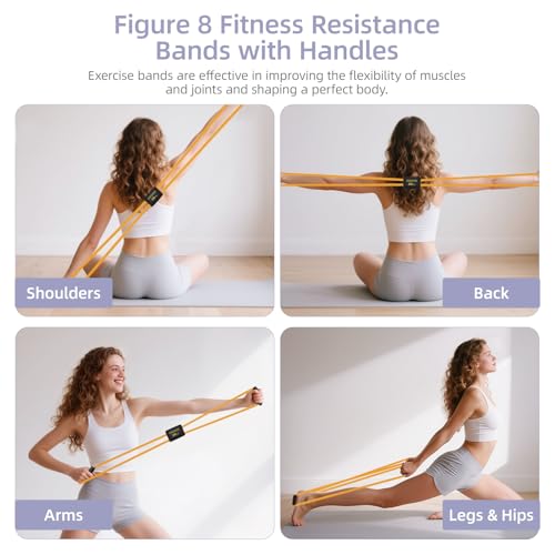 Figure 8 Resistance Bands with Handles for Women Men, Exercise Bands for Back, 8 Shaped Resistance Bands for Arms, Shoulder, Leg Stretching, Physical Therapy, Yoga, Pilates, Home Gym Workout Equipment