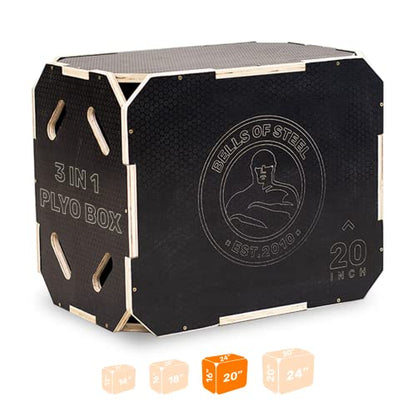 Plyo Box [Bells of Steel] Plyometric Box, 3-in-1, Anti-Slip, Wooden Step up Box for Workout, Jumps, Squats, Step-Ups, Knee-ups - style: M:24x20x16