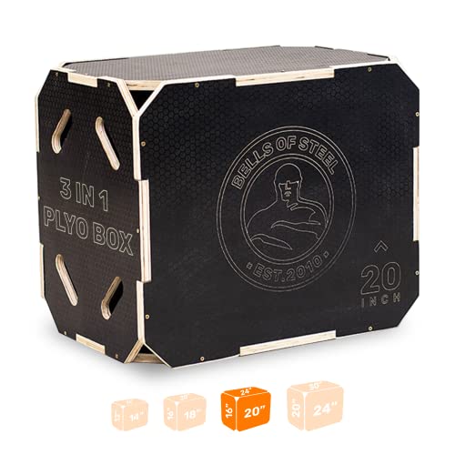 Plyo Box [Bells of Steel] Plyometric Box, 3-in-1, Anti-Slip, Wooden Step up Box for Workout, Jumps, Squats, Step-Ups, Knee-ups - style: M:24x20x16