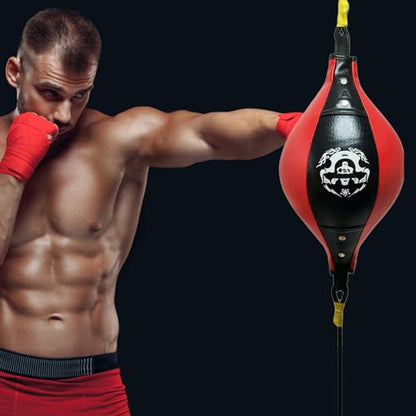Speed Bag - Reflex Training Boxing Ball, Heavy Duty Endurance Practice Punching Bag | Stress Relief Equipment, Fitness Training Punch Ball for Teens Adults Home Gym Combat Workout - color: Black red