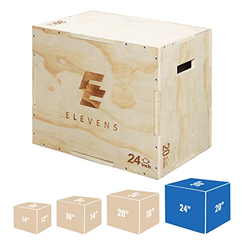 Elevens 3 in 1 Wooden Plyo Box Jump Box Plyometric Box for Jumping Trainer, Skipping, Jumping, Lunges, Box Jumps, Squats, Step-Ups, Dips - color: 30"x20"x24"
