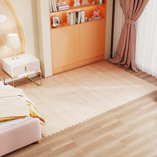 DORTALA 8 PCS Interlocking Floor Tiles, Wood Grain Puzzle Printed Foam Tiles, 20'' x 20'' EVA Exercise Gym Mats, Soft Protective Flooring Mats for Home Gym, Living Room, Bedroom & Office