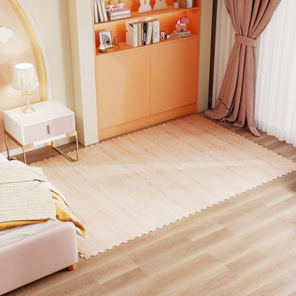 DORTALA 8 PCS Interlocking Floor Tiles, Wood Grain Puzzle Printed Foam Tiles, 20'' x 20'' EVA Exercise Gym Mats, Soft Protective Flooring Mats for Home Gym, Living Room, Bedroom & Office