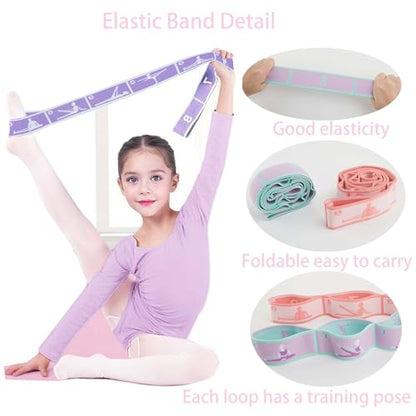 2pcs Stretch Strap for Kids,Elastic Yoga Stretching Strap with Loops, Multi-Loop Adjustable Exercise Stretching Bands，Stretching Resistance Ballet Bands for Dance, Latin, Gymnastics Exercis -8Loops
