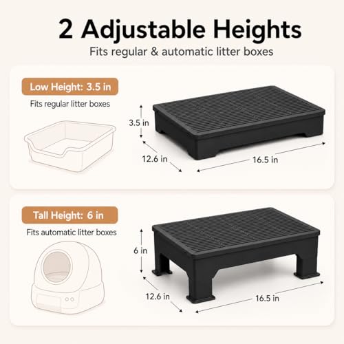 Litter Box Step for Automatic Litter Boxes, Double-Layer Litter Trapper Step Platform, Adjustable 3.5" & 6", Non-Slip 16.5" x 12.6" Cat Litter Step Ramp for Senior Cats & Kittens