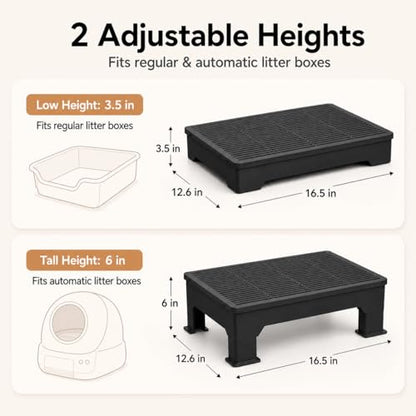 Litter Box Step for Automatic Litter Boxes, Double-Layer Litter Trapper Step Platform, Adjustable 3.5" & 6", Non-Slip 16.5" x 12.6" Cat Litter Step Ramp for Senior Cats & Kittens
