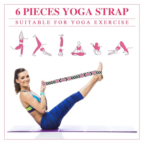 6 Packs Yoga Strap for Stretching Yoga Belt Adjustable Straps for Non Elastic Stretching Strap Exercise Straps for Pilates