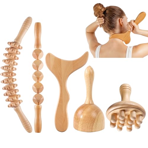 5 PCS Wood Therapy Massage Tools - Professional Maderoterapia Set for Body Contouring, Circulation Support and Muscle Tension Relief