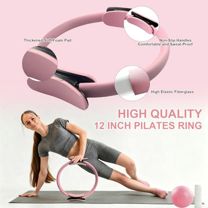 Pilates Equipment Kit for Home Workout, Pilates Ring and Ball Set with Adjustable Ankle Wrist Weights, Resistance Bands, Tape Measure, Bag, Pilates Essentials Accessories for Women Yoga