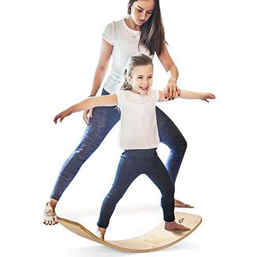 Goplus Wobble Board, 35Inch Wooden Balance Board for Kids & Adults Support 660LBS, Toddler Open-ended Learning Toy Yoga Curvy Rocker Board for Balance Training, Home Exercise (12 INCH Width)