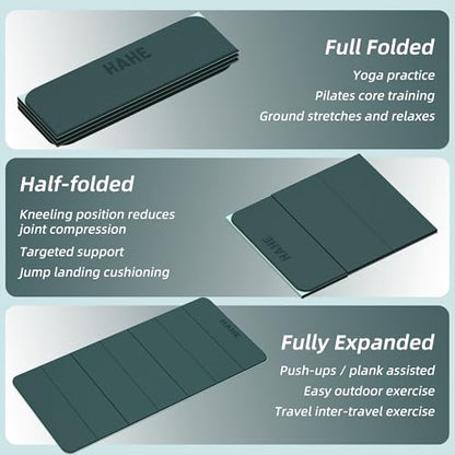 HAHE Foldable Yoga Exercise Mat, 74"Lx32"Wx1/3"Thick, TPE Multi-purpose Workout Mats with Non-slip Surface, Portable for Yoga/Pilates/Studio/Home Gym - color: Dark Green+Light Green